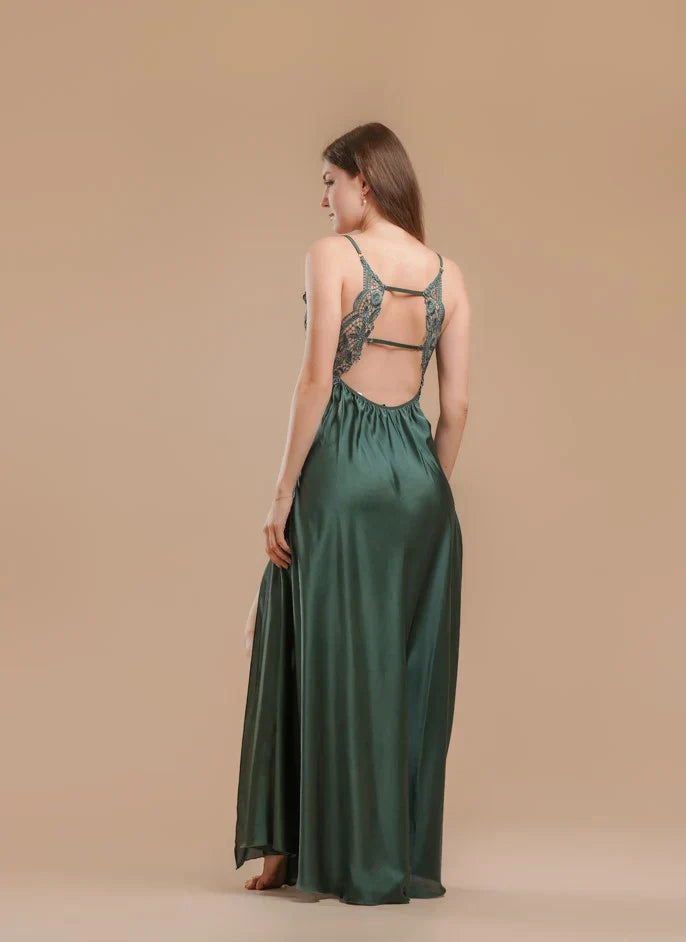 Long Night Dress Satin & Lace - Emerald Green Long Night Dress Satin & Lace - Emerald Green